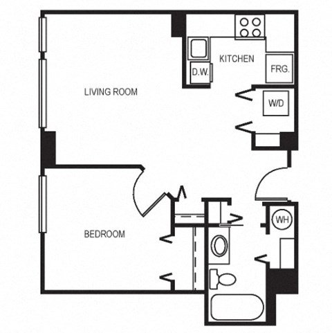 Floor plan for studio, 1 bath, 560 sqft